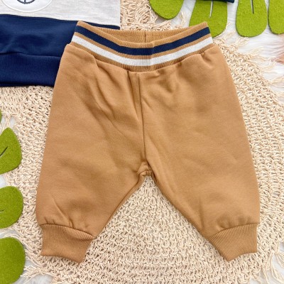 Conj. Casaco Ursinho Três Cores e Calça de Moletom - Caramelo, Mescla e Marinho